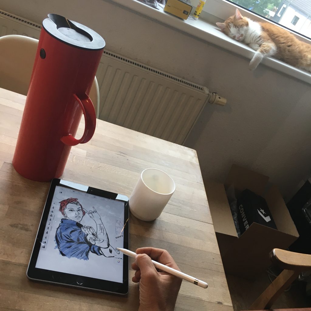 Arthurkopf Skizze Apple iPad Pencil Sketch Katze Kaffee thermoskanne stellen isolierkanne